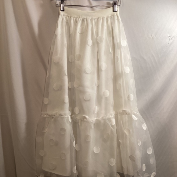 17. Anthropologie Eva Franco Tulle Midi Skirt White Organza with polka dots nwt - Picture 7 of 9